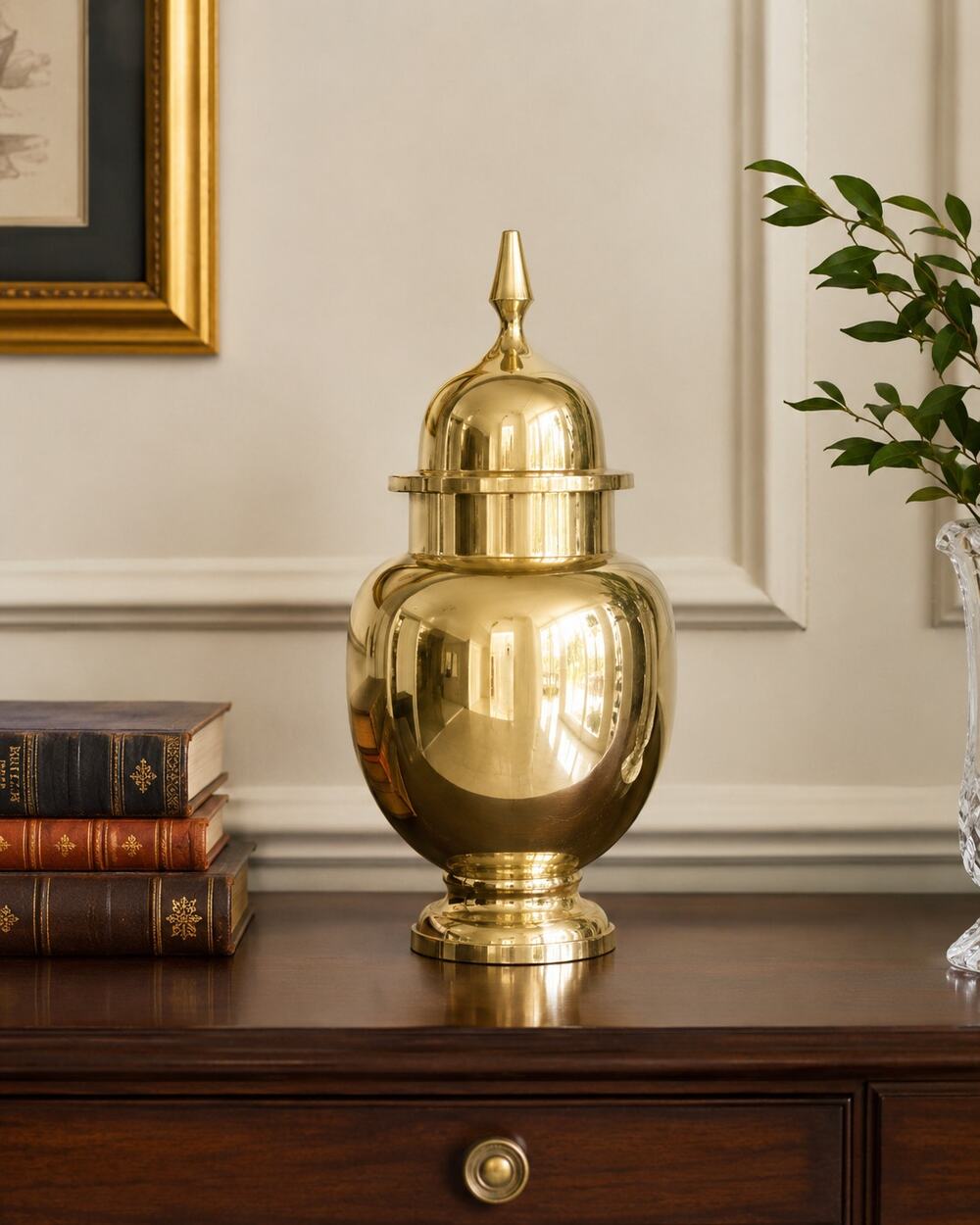 Vintage Solid Brass Lidded Urn Ginger Jar 14" Indian Regency Decor